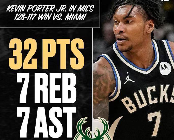 彩票合买-雄鹿灭热火9战7胜：波特32+7+7近15年队史唯二后卫 鲍威尔26分